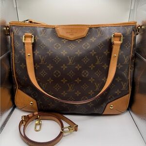 Louis Vuitton Brown Monogram Shoulder Bag with Tan Leather Trim